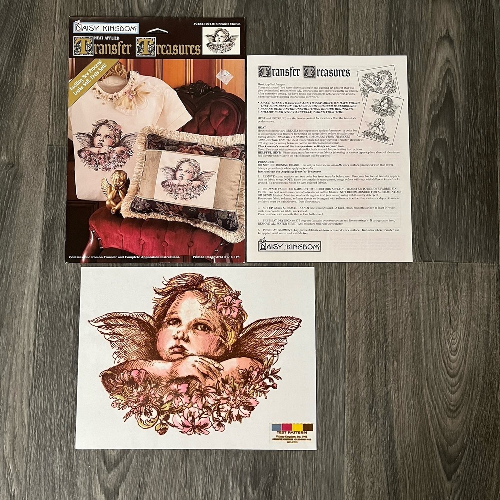 Daisy Kingdom Iron-On Heat Transfer Pensive Cherub Angel Renaissance 90's